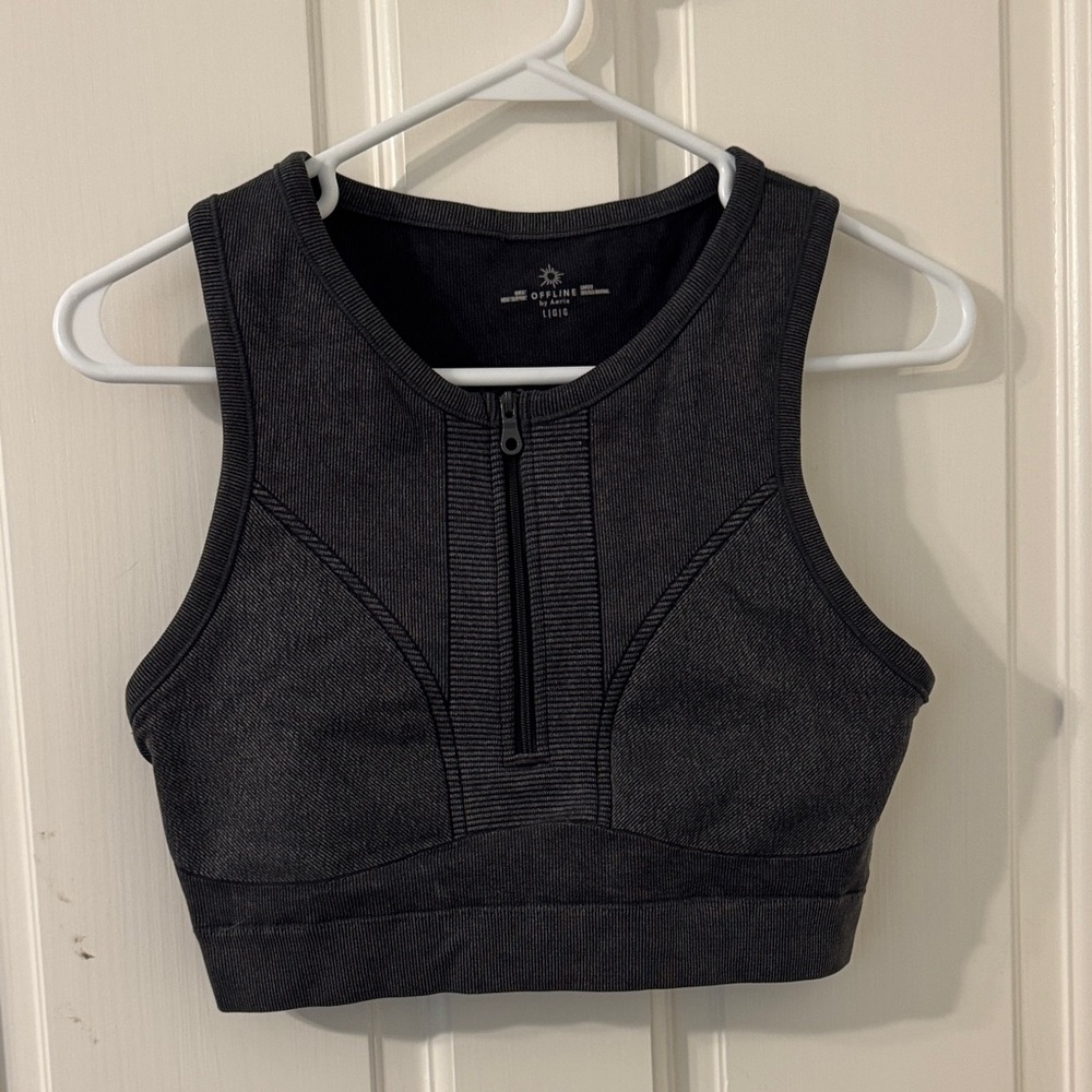 Aerie/Offline Women's Black Zip-Front Sports Bra
